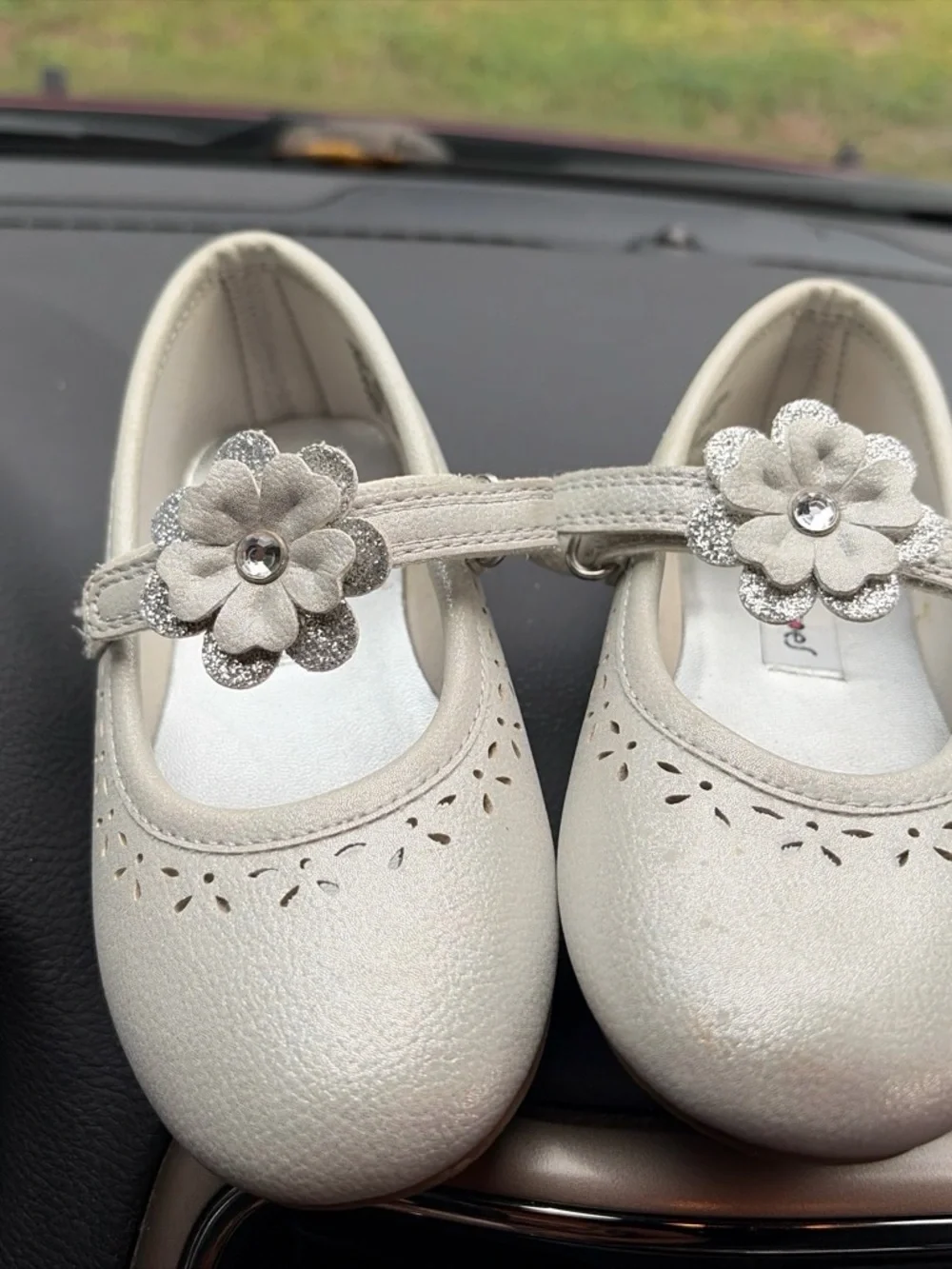 Rachel Shoes Cream Mary Jane Flats with Floral Strap